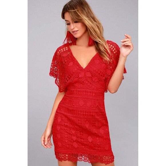 Lulu's Red Flutter Sleeve Bodycon Mini Dress - Picture 3 of 15
